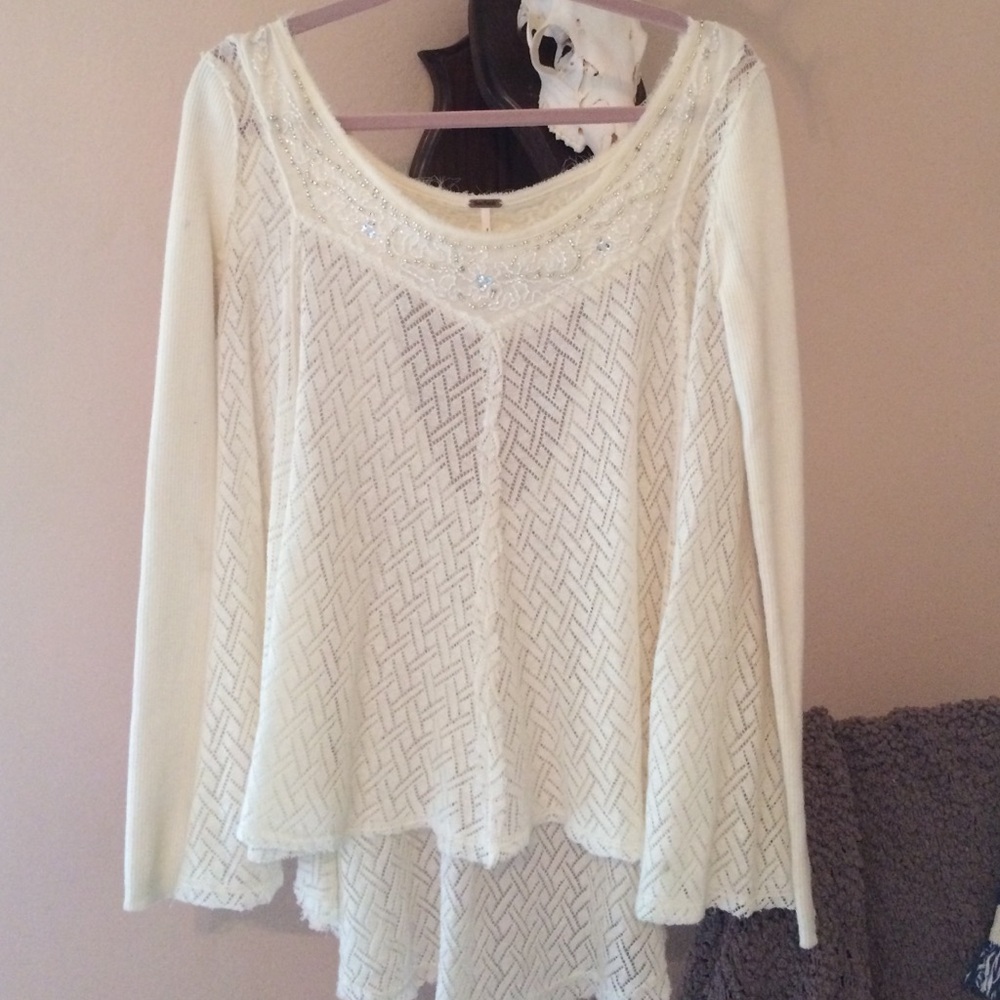 Free People cream sequin Long Sleeve Top